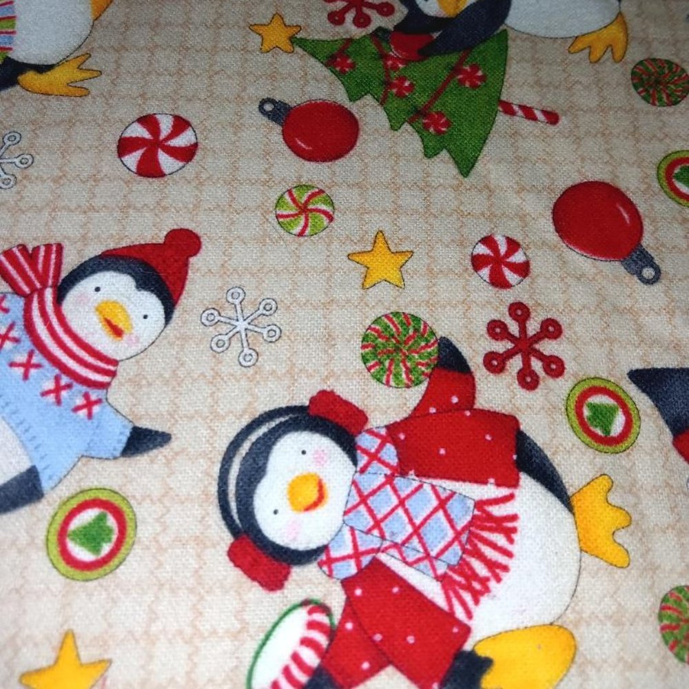 FABRIC - #1217 - Flannel - Penguin Holiday Winter Animal Print 1 yard
